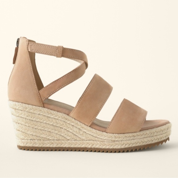 EILEEN FISHER Wali Latte Tan Nubuck Strappy Espadrille Wedge Sandals - Picture 1 of 8